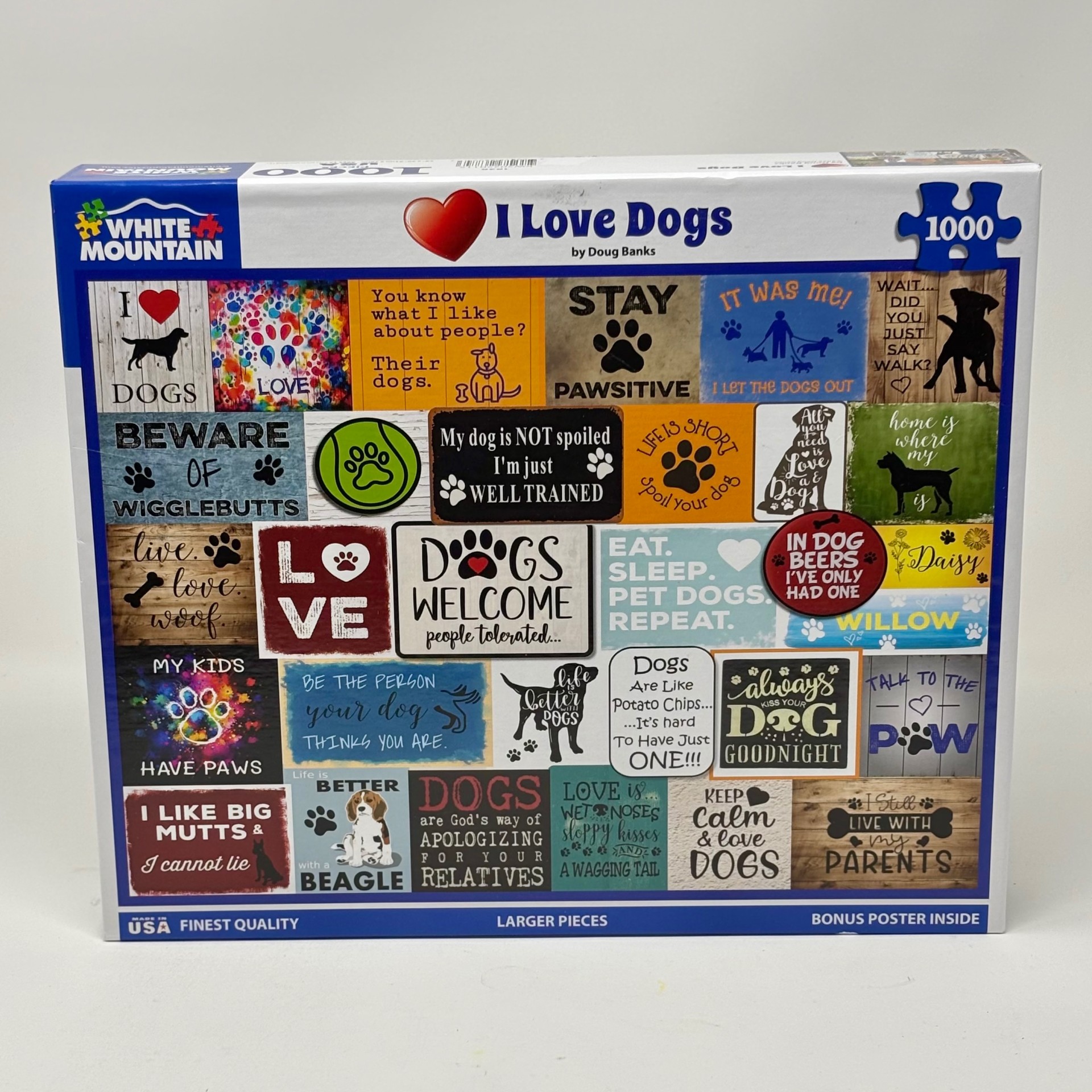 1000 Piece- White Mountain Puzzle - I Love Dogs