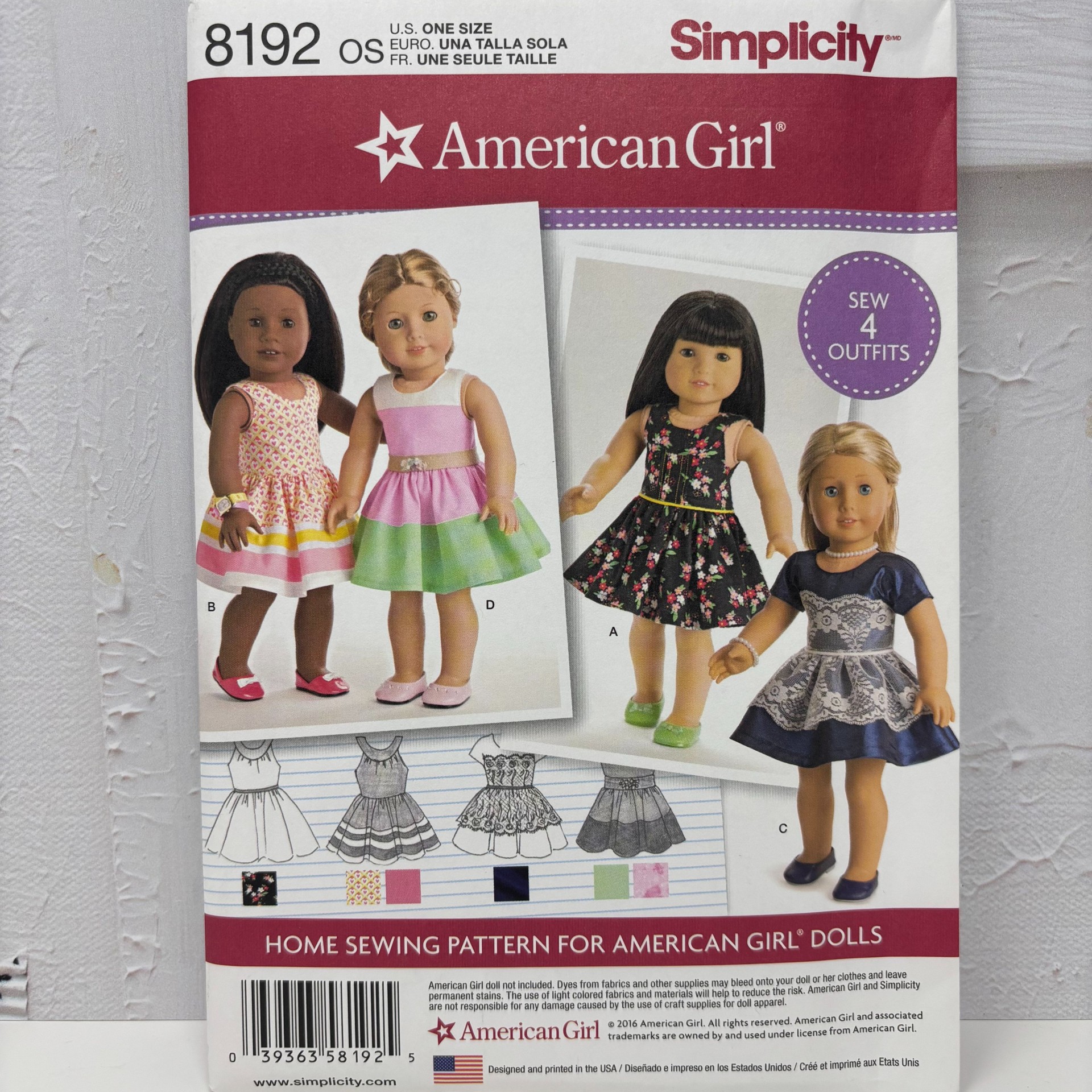 Simplicity American Girl 18" Doll Clothes Pattern #8192