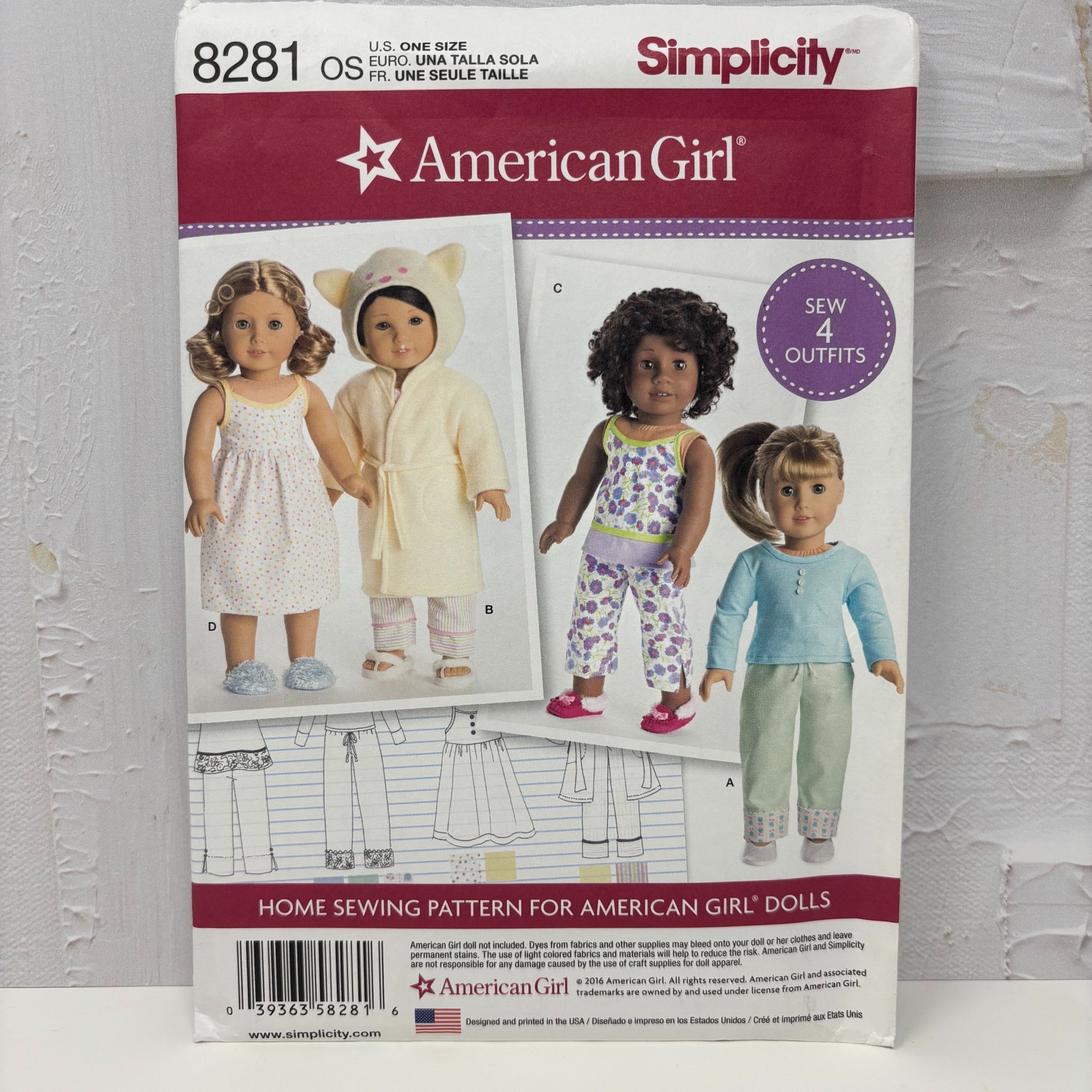 Simplicity American Girl 18" Doll Clothes Pattern #82841