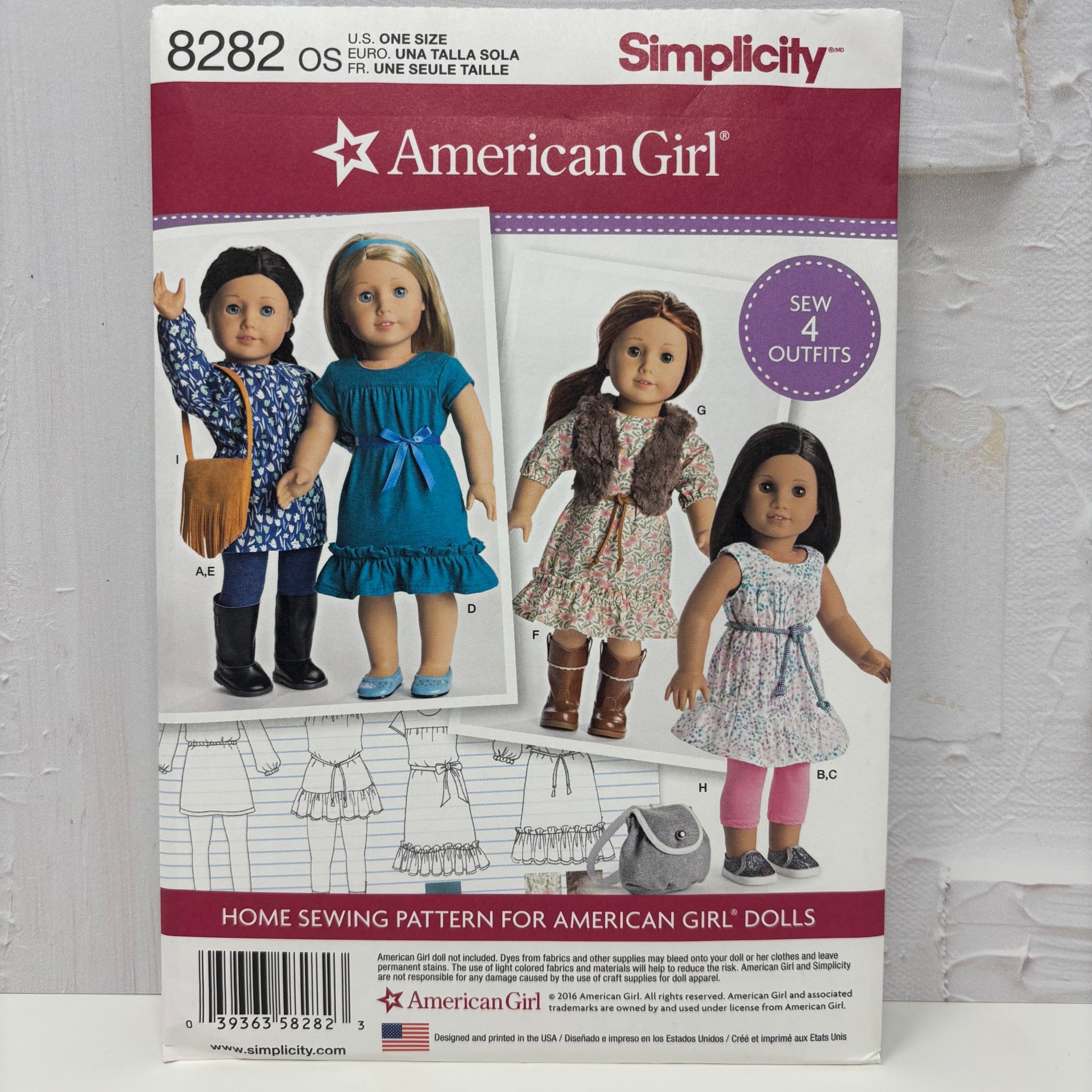 Simplicity American Girl 18' Doll Clothes Pattern #8282