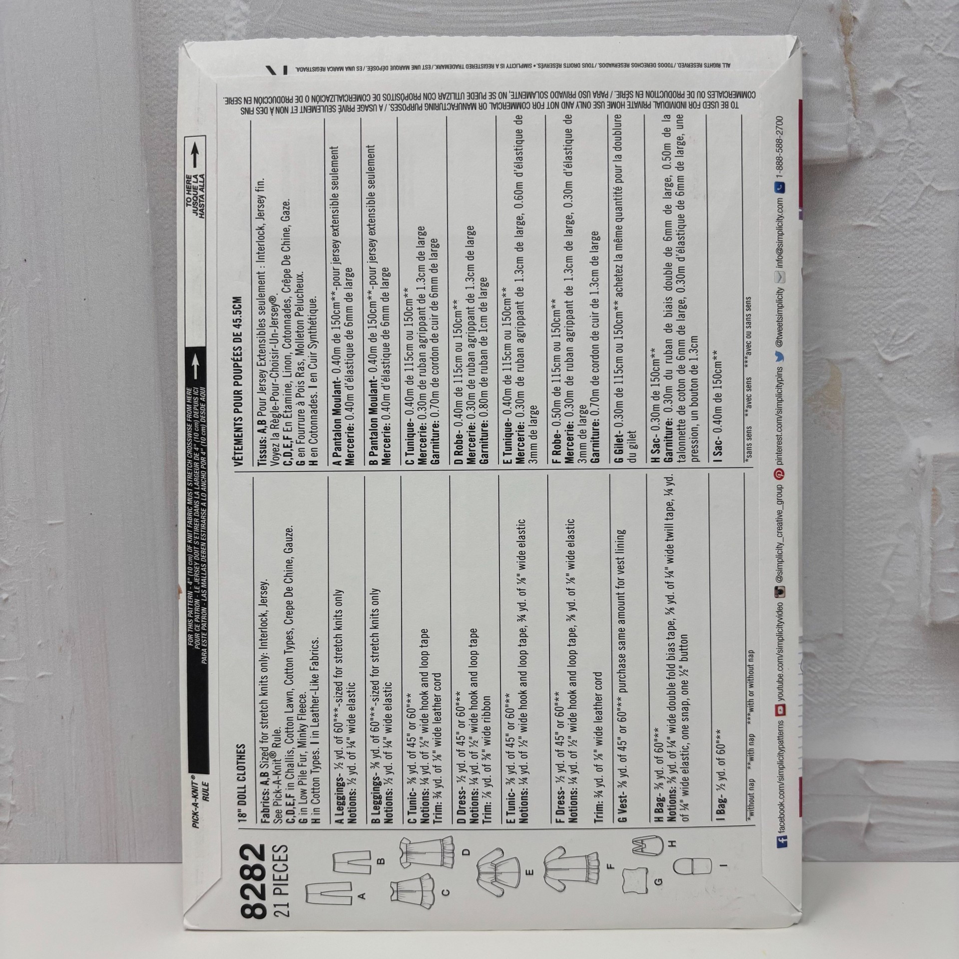 Simplicity American Girl 18' Doll Clothes Pattern #8282