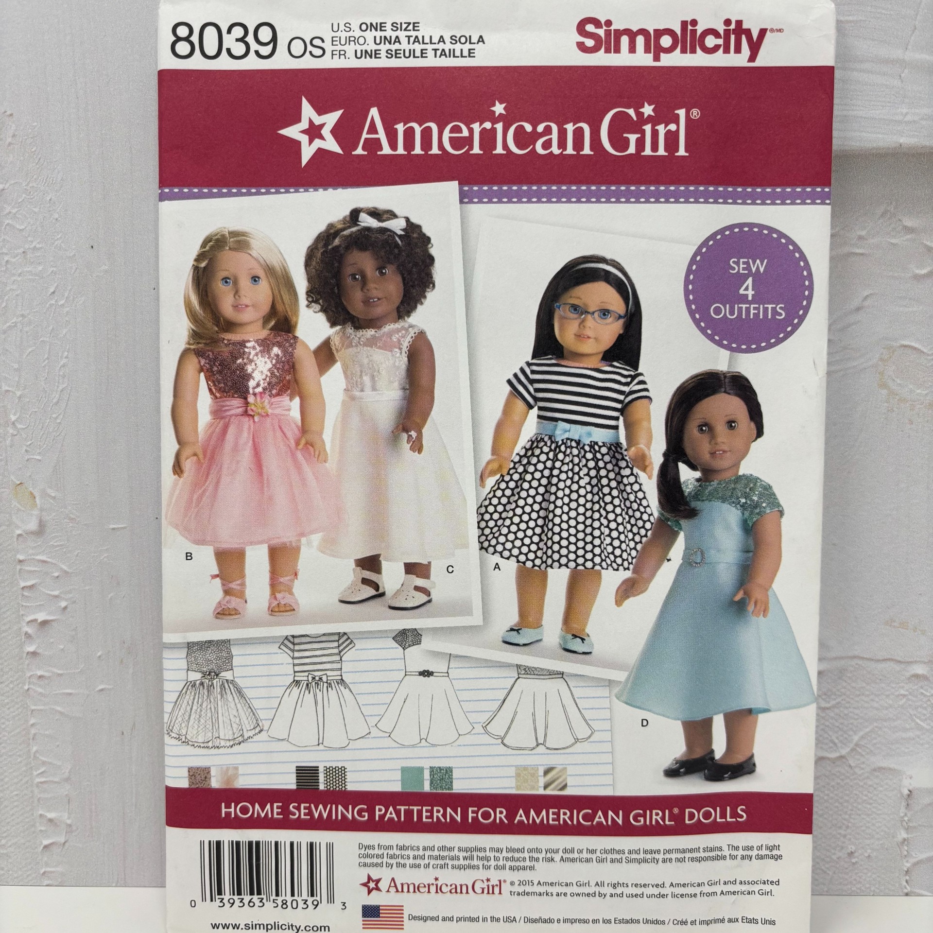 Simplicity American Girl 18" Doll Clothes Pattern #8039