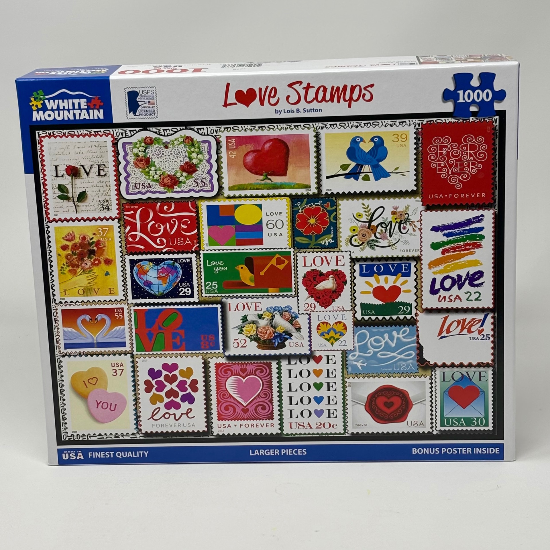 1000 Piece White Mountain Puzzle - I Love Stamps