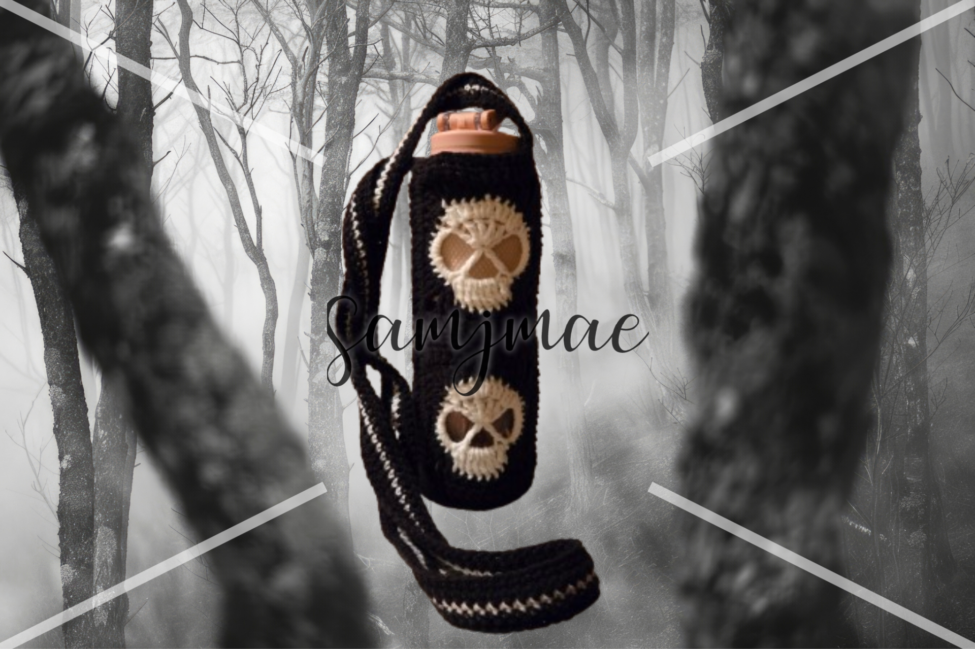 Black and White Skull Cup Holder With Strap