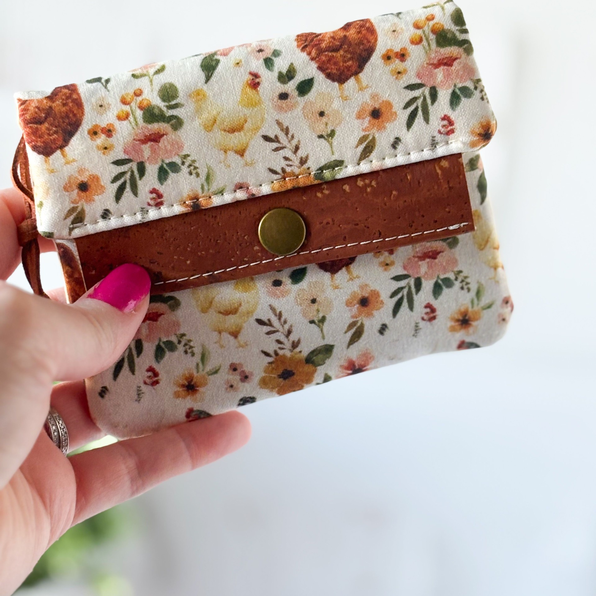 Womens Handmade Fabric Wallet - Chicken Print