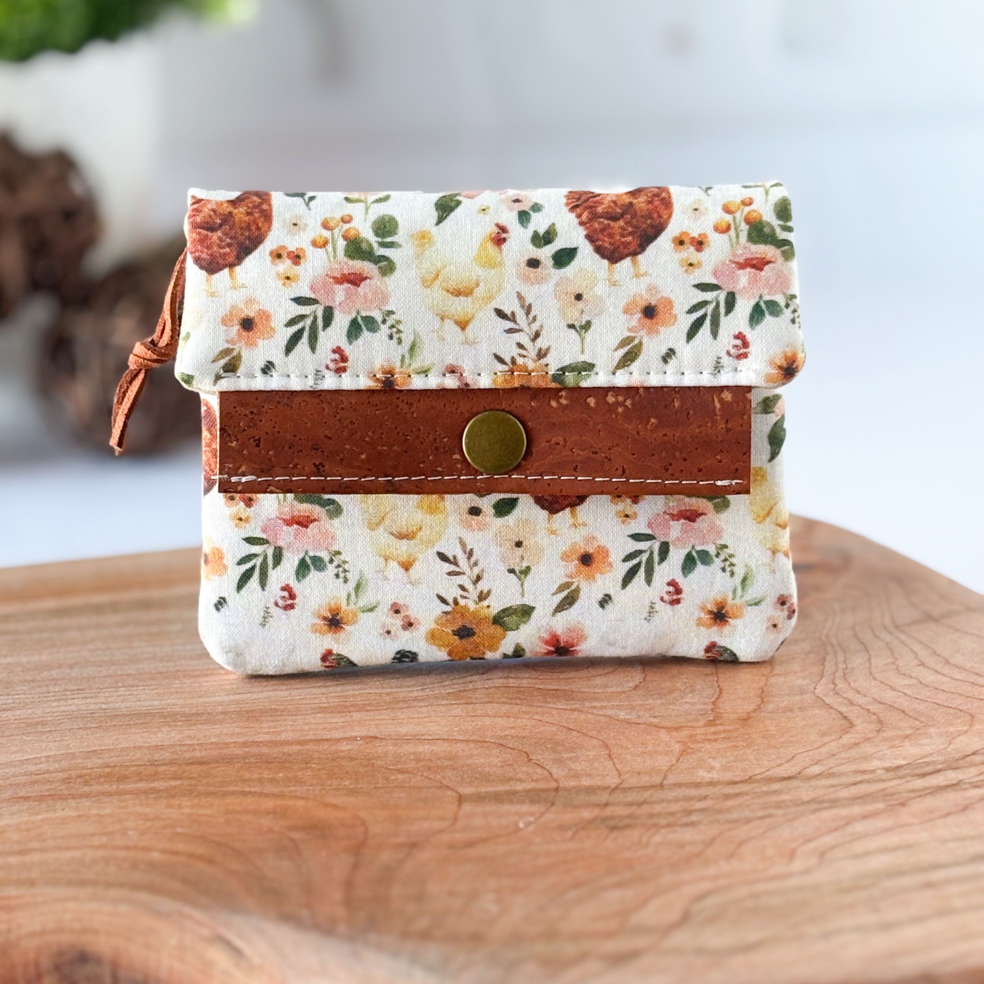 Womens Handmade Fabric Wallet - Chicken Print
