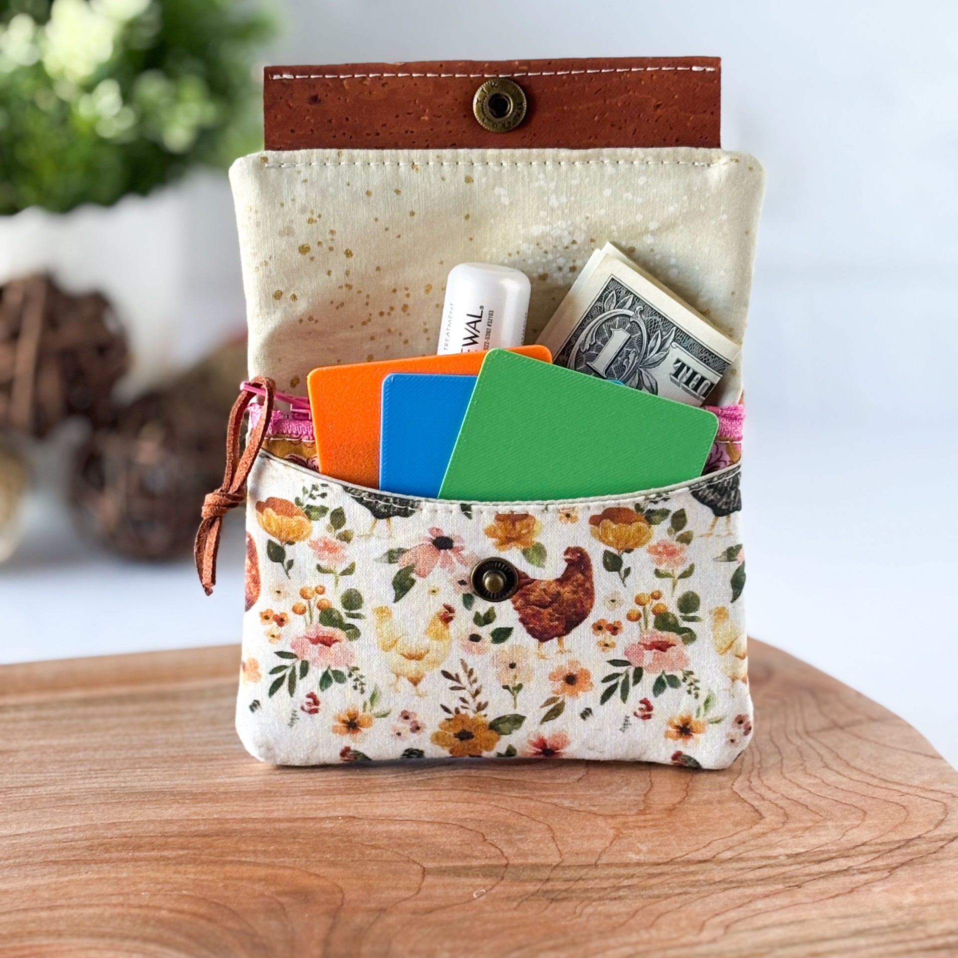 Womens Handmade Fabric Wallet - Chicken Print