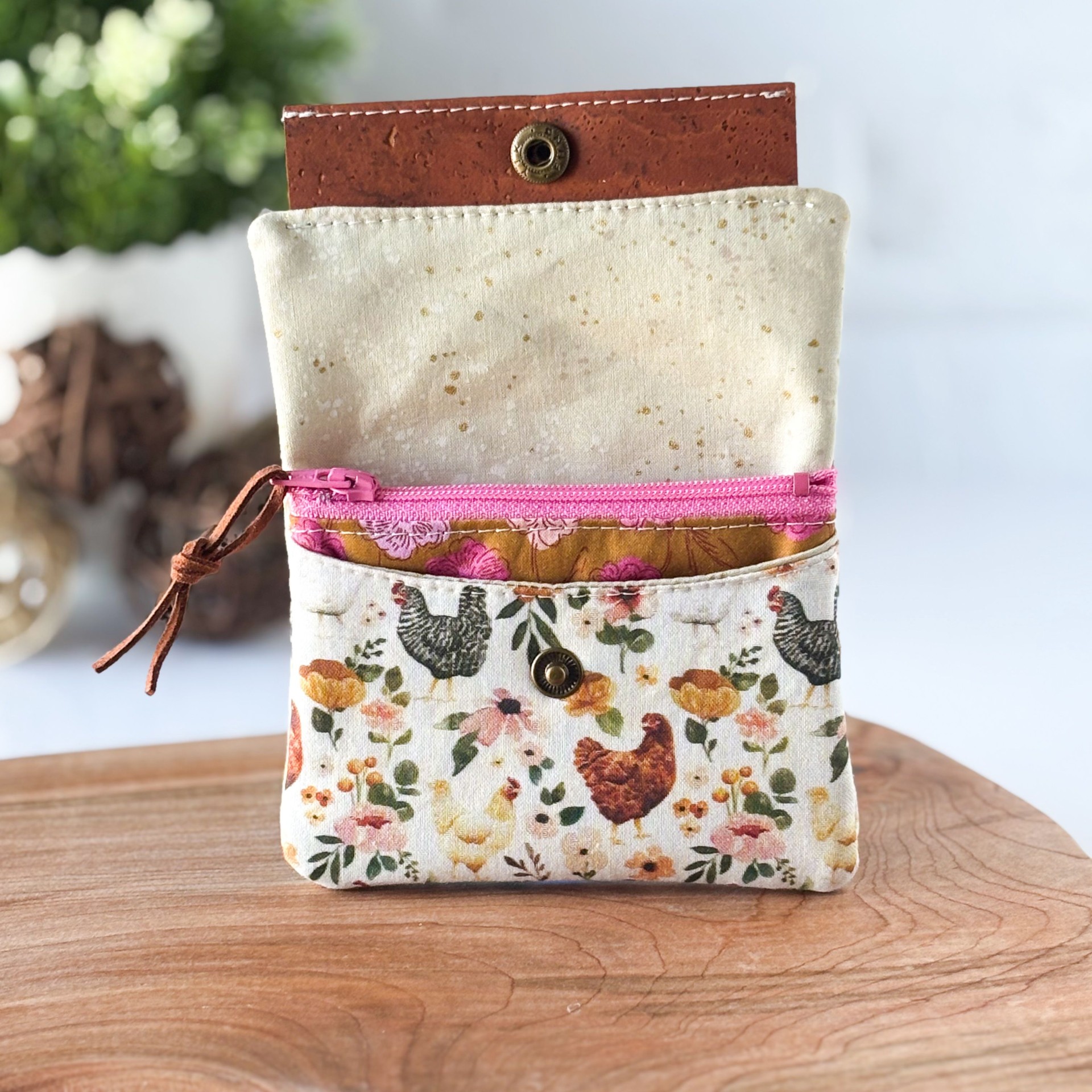 Womens Handmade Fabric Wallet - Chicken Print
