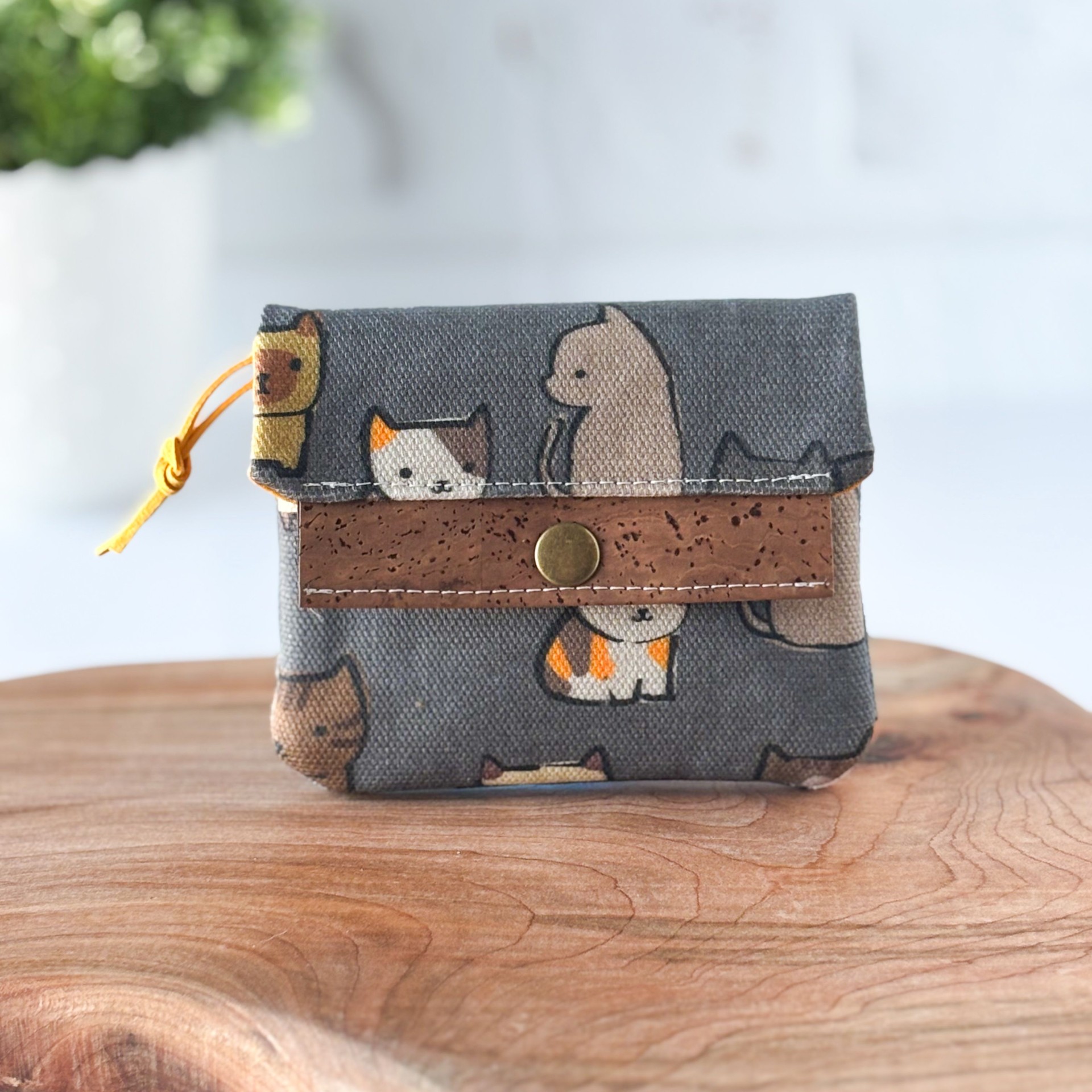 Womens Handmade Fabric Wallet - Kitten Cat Print - Canvas