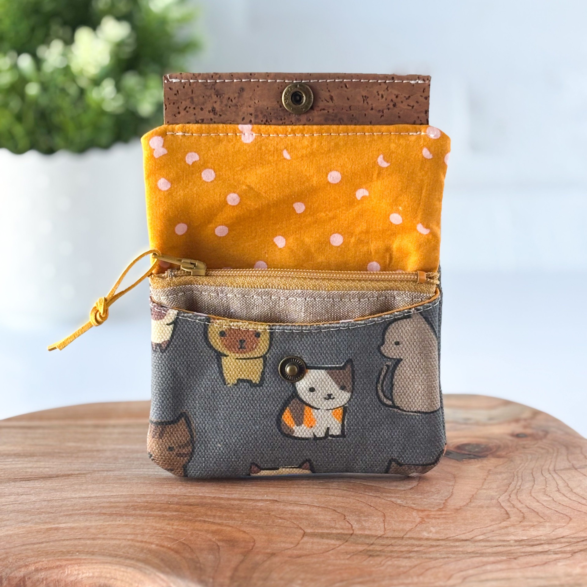 Womens Handmade Fabric Wallet - Kitten Cat Print - Canvas