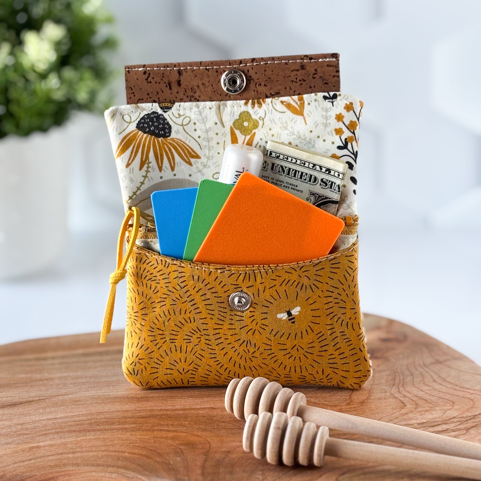 Womens Handmade Fabric Wallet - Honey Bumble Bee Print