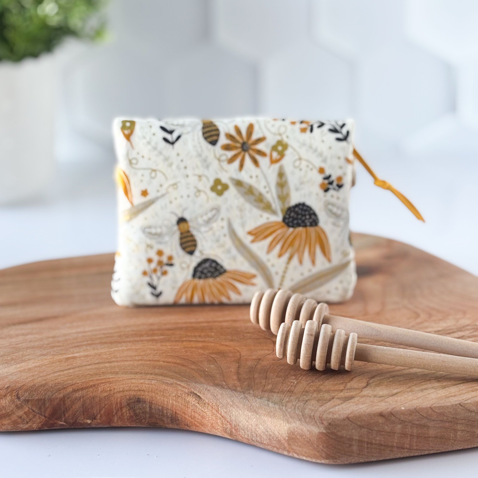 Womens Handmade Fabric Wallet - Honey Bumble Bee Print