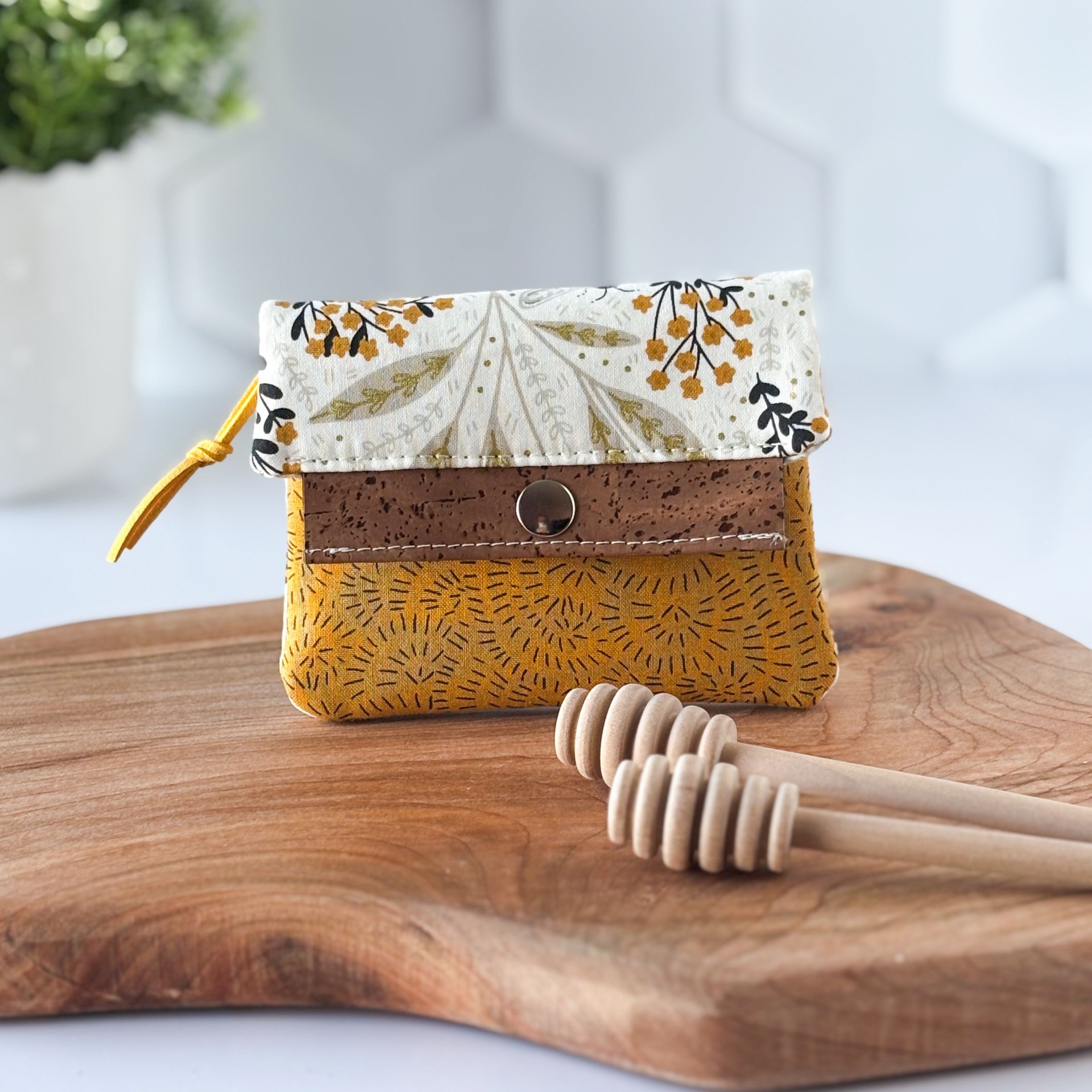 Womens Handmade Fabric Wallet - Honey Bumble Bee Print