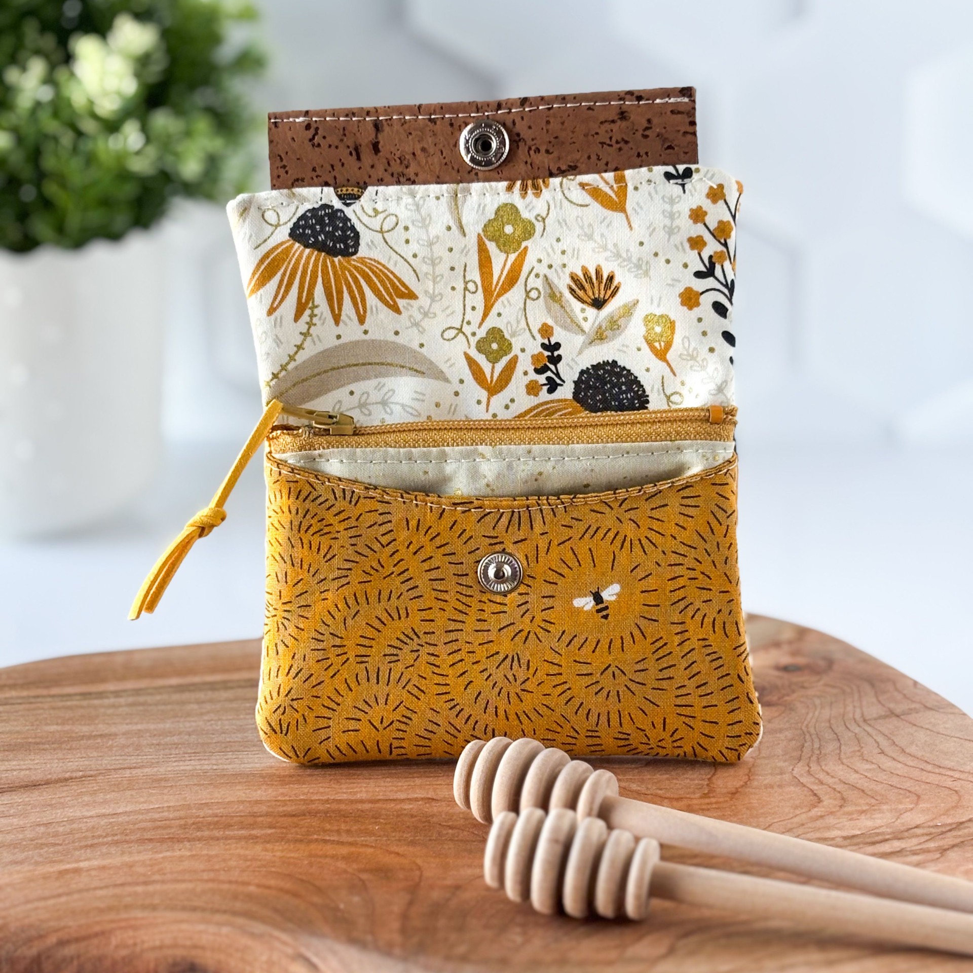 Womens Handmade Fabric Wallet - Honey Bumble Bee Print