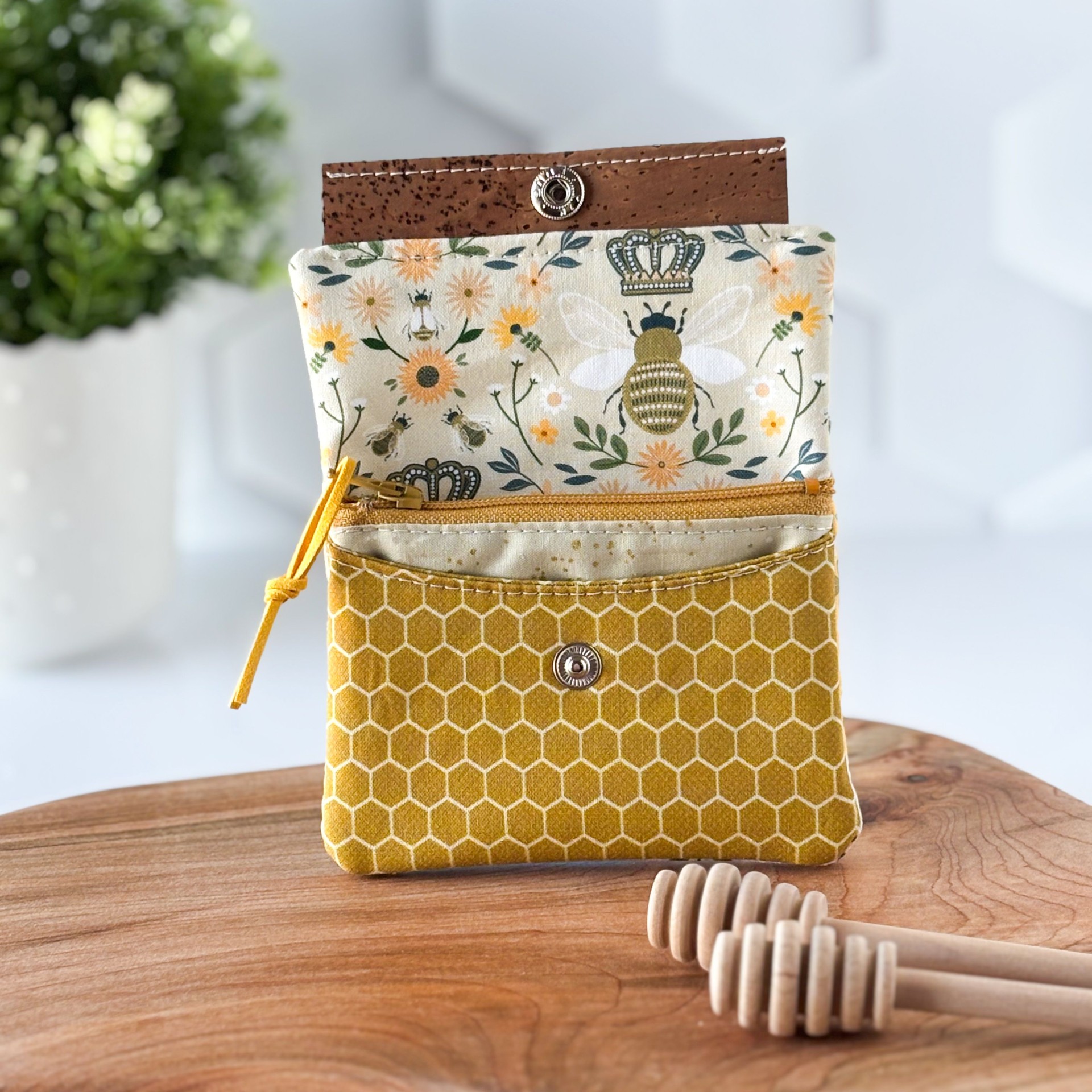 Womens Handmade Fabric Wallet - Honey Bumble Bee Print