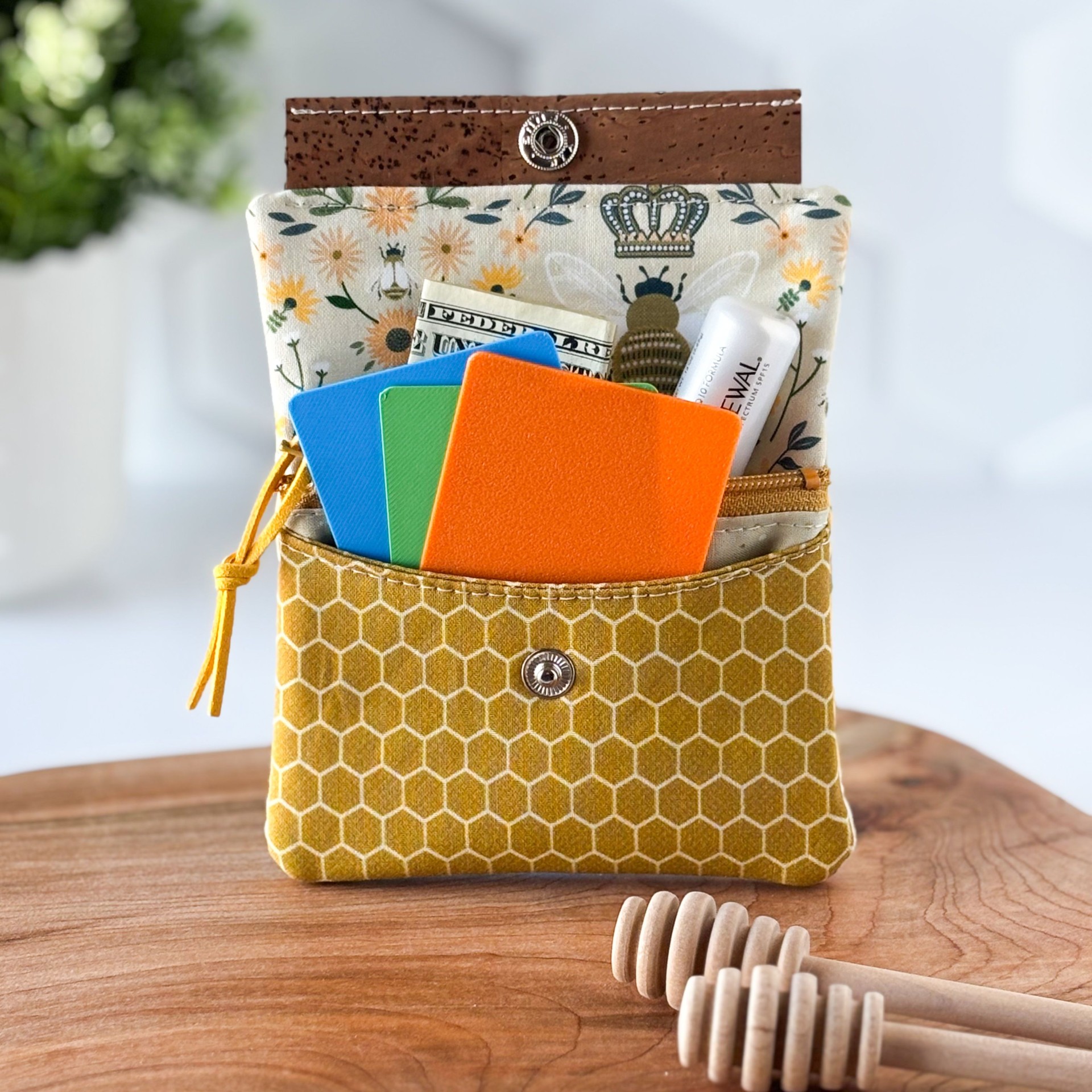 Womens Handmade Fabric Wallet - Honey Bumble Bee Print