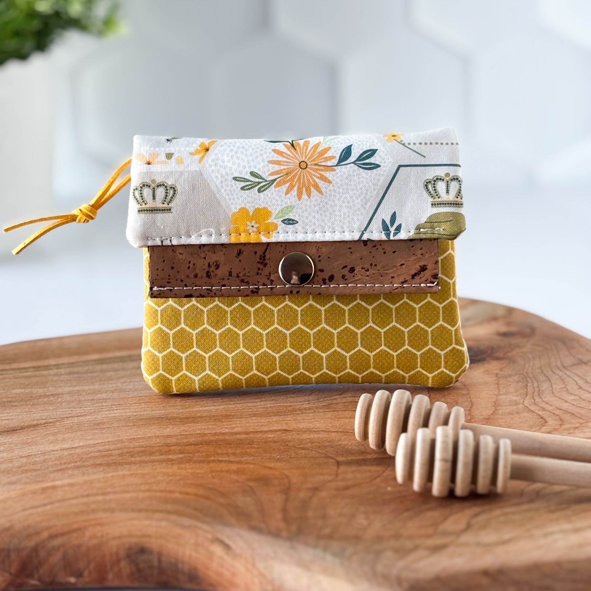 Womens Handmade Fabric Wallet - Honey Bumble Bee Print