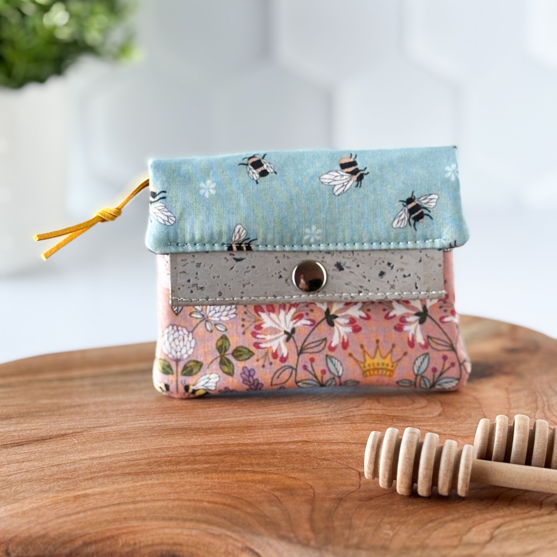 Womens Handmade Fabric Wallet - Honey Bumble Bee Print