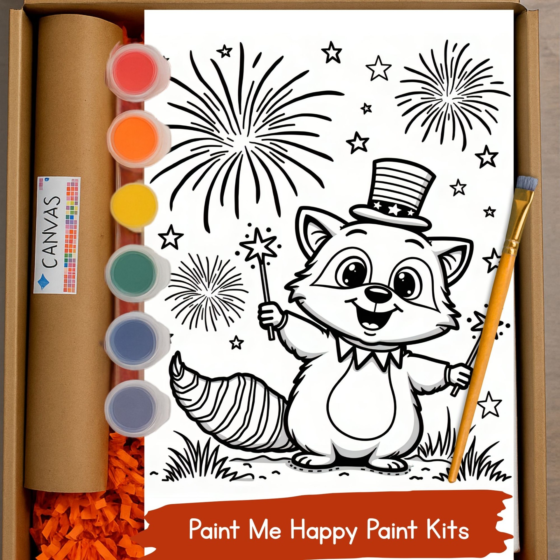 Forth of July Raccoon Kids Paint Kit, Birthday Party Favors, Toddler, Preschool Gift Kids Summer Art