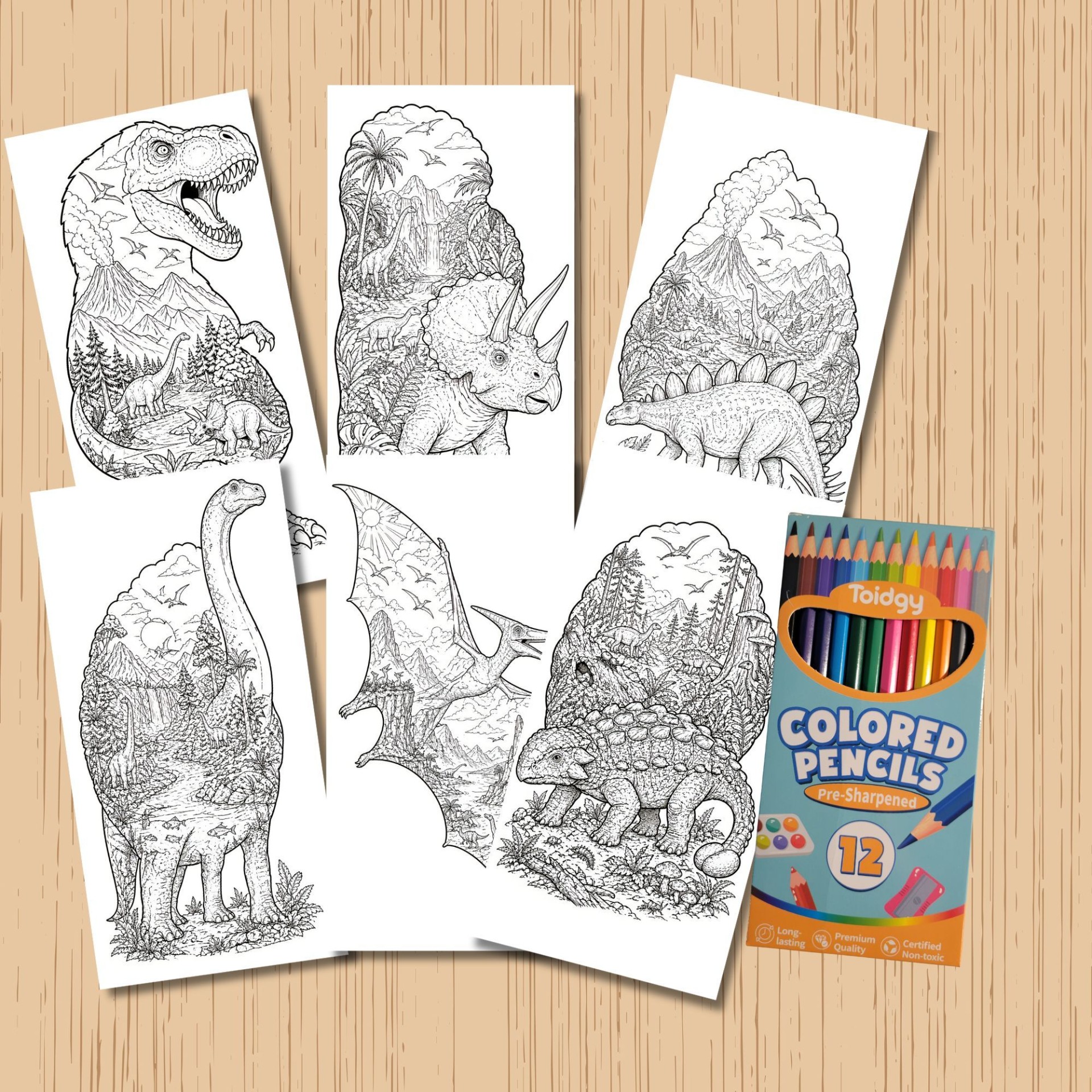 Prehistoric Double Exposure Dinosaur Coloring Kit for Kids Dinosaur Activity Set Coloring Pages