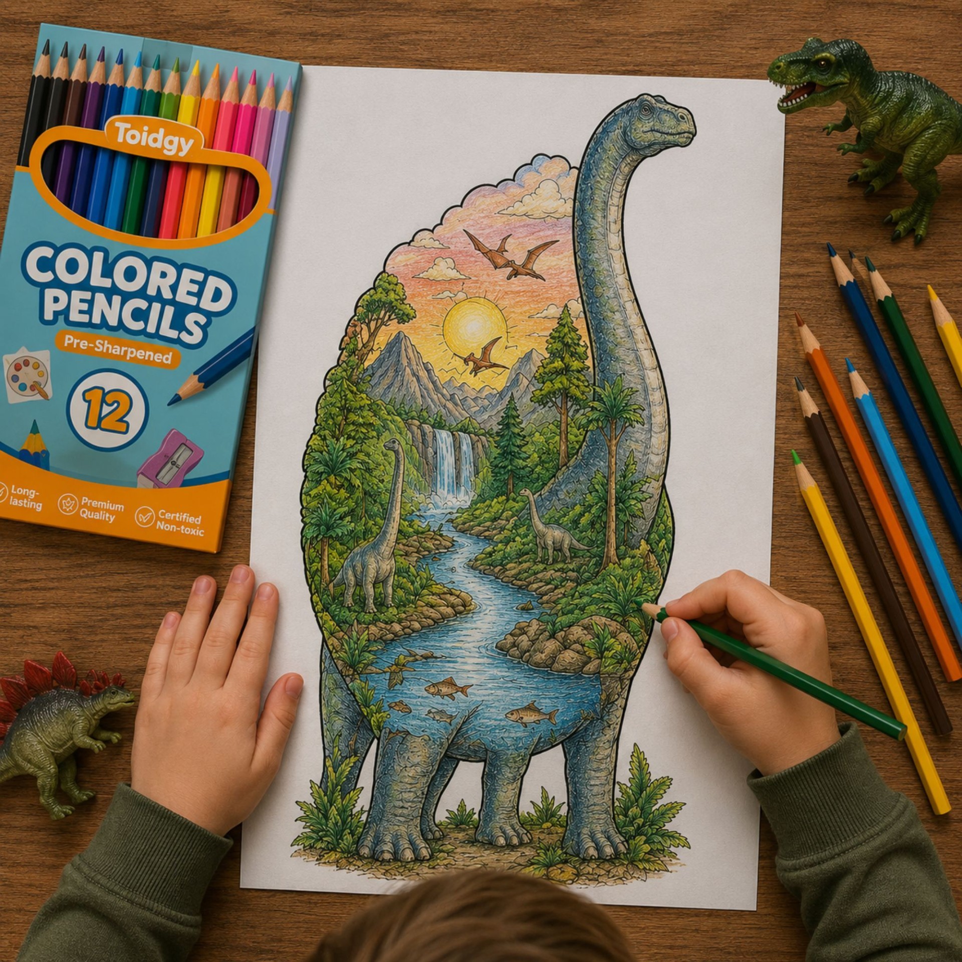 Prehistoric Double Exposure Dinosaur Coloring Kit for Kids Dinosaur Activity Set Coloring Pages