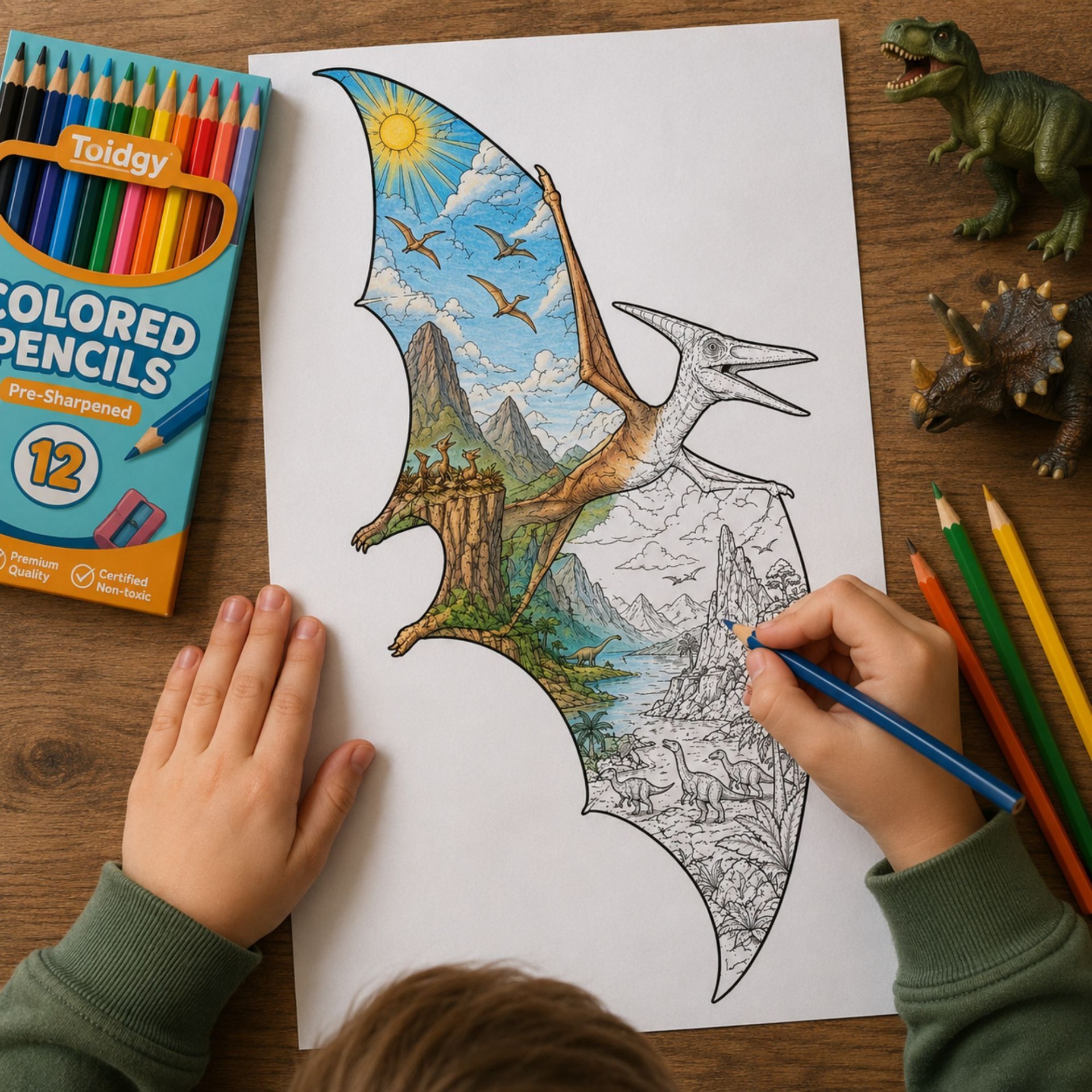 Prehistoric Double Exposure Dinosaur Coloring Kit for Kids Dinosaur Activity Set Coloring Pages