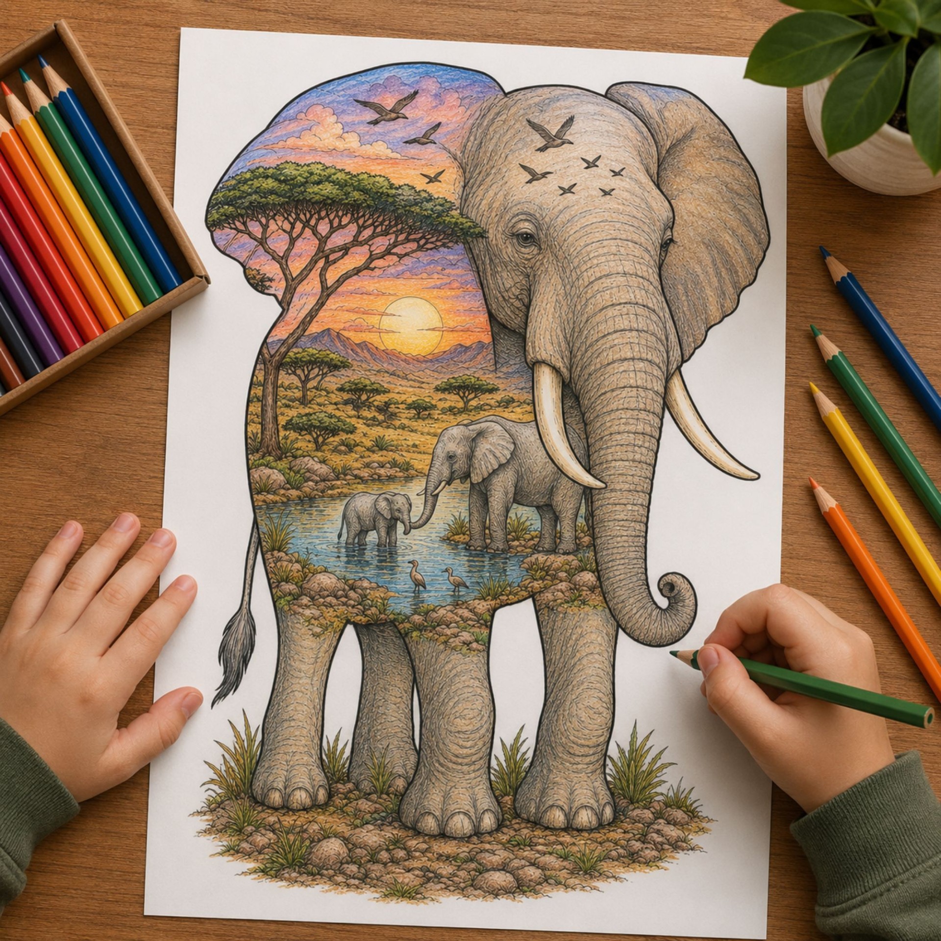 Safari Coloring Kit for Kids Double Exposure Animal Coloring Set