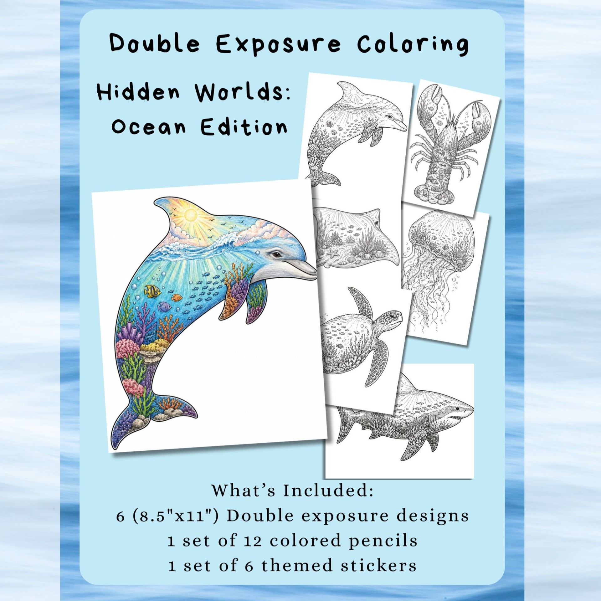 Ocean Coloring Kit for Kids Double Exposure Sea Animal Coloring Set