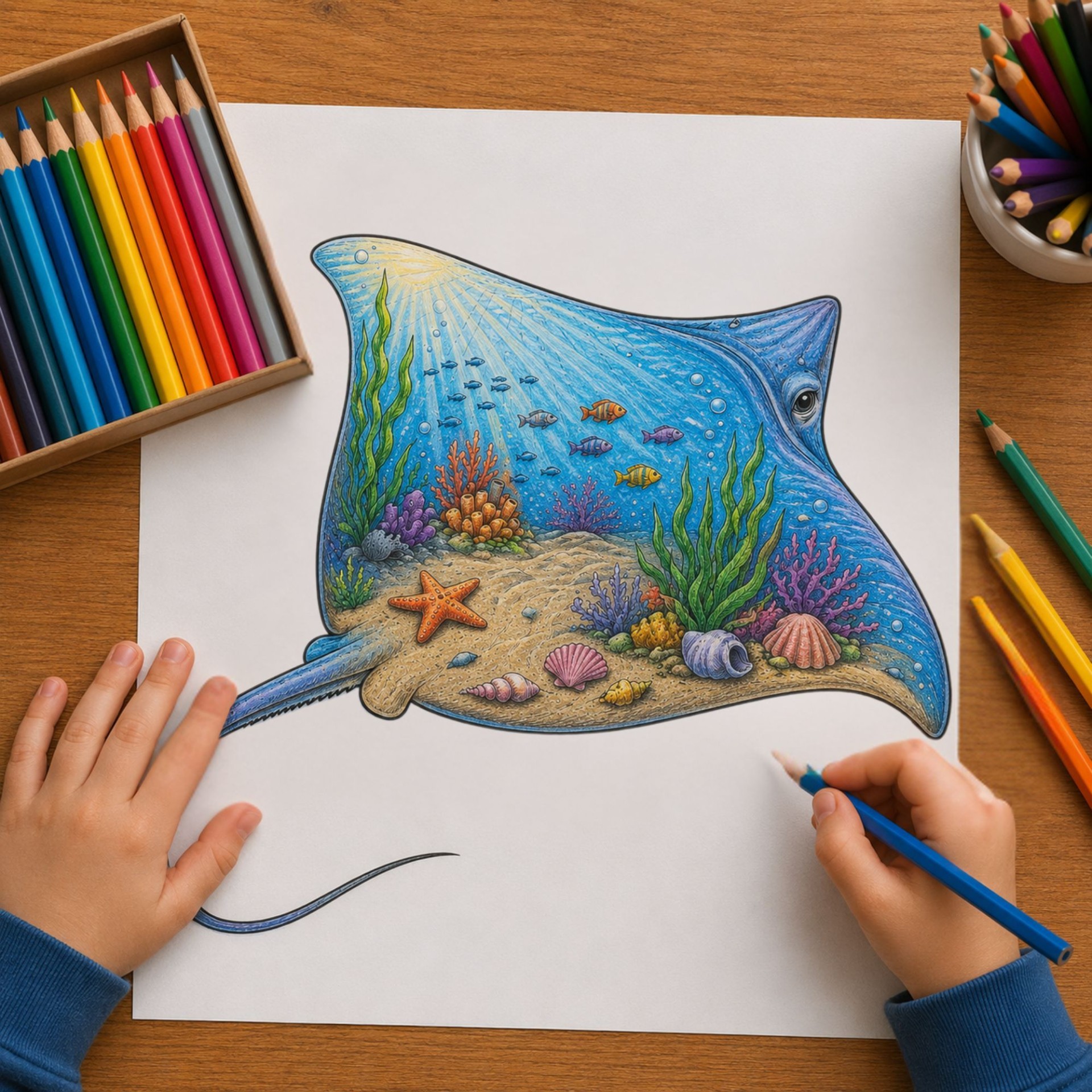 Ocean Coloring Kit for Kids Double Exposure Sea Animal Coloring Set