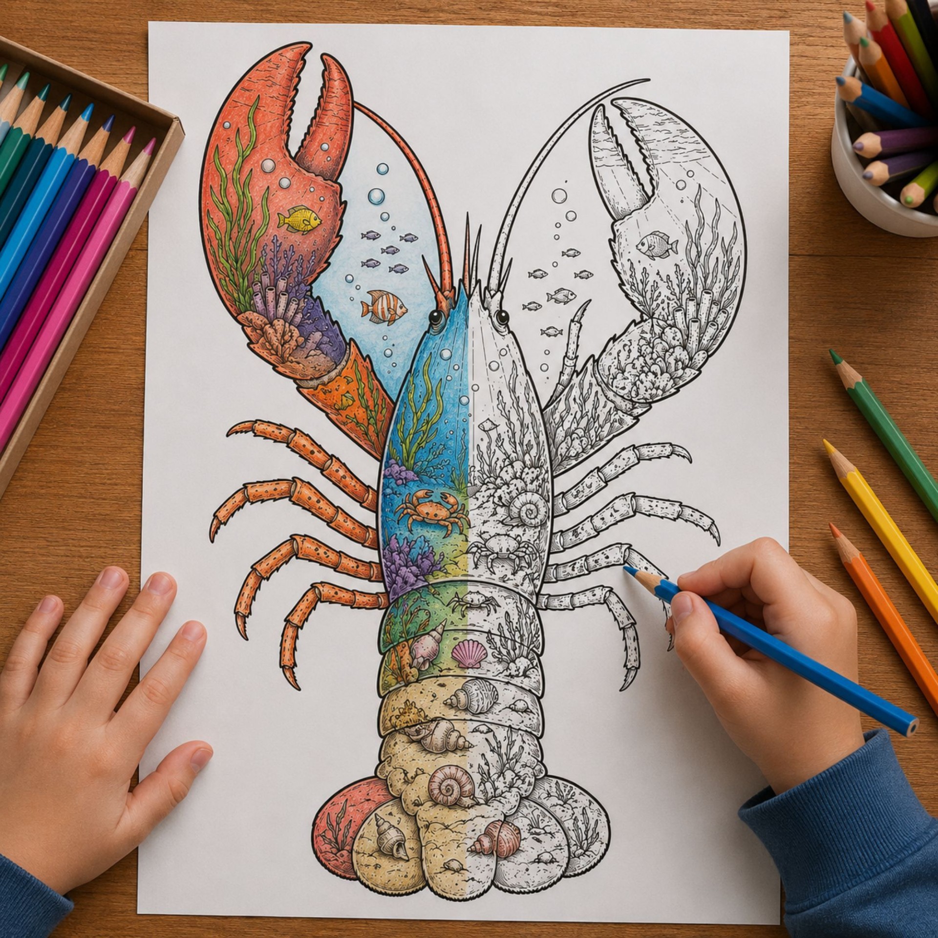 Ocean Coloring Kit for Kids Double Exposure Sea Animal Coloring Set