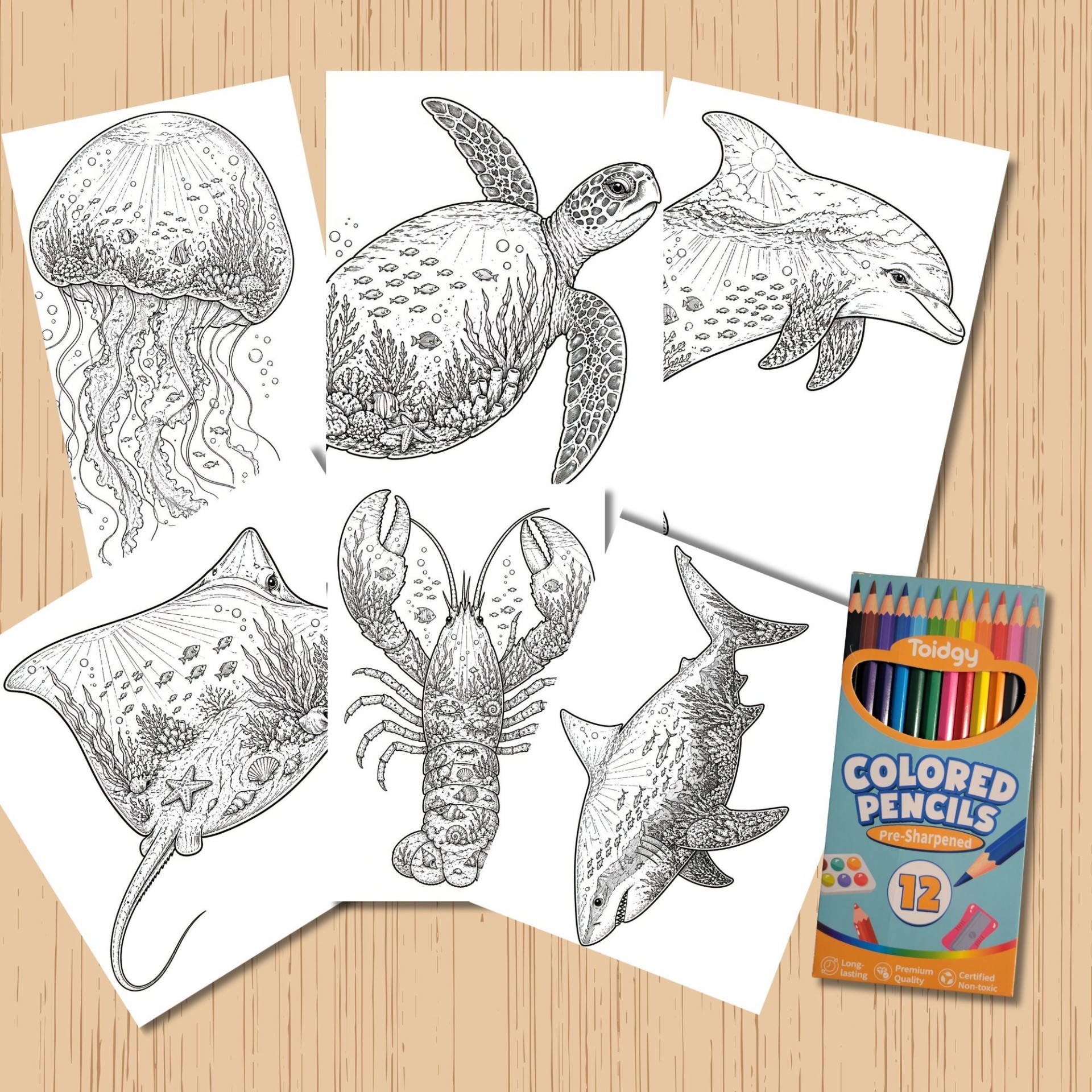 Ocean Coloring Kit for Kids Double Exposure Sea Animal Coloring Set